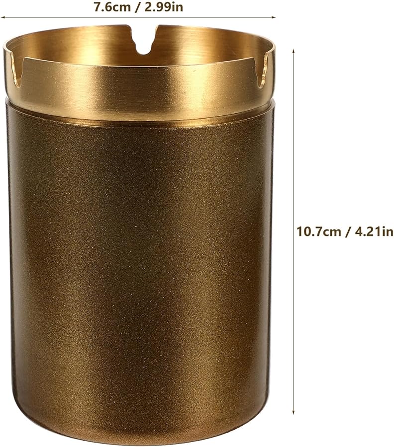 منفضة سجائر من الفولاذ المقاوم للصدأ الذهبي مع غطاء مقاوم للرياح للمنزل والمكتب وغرفة المعيشة والغرفة - Image 2